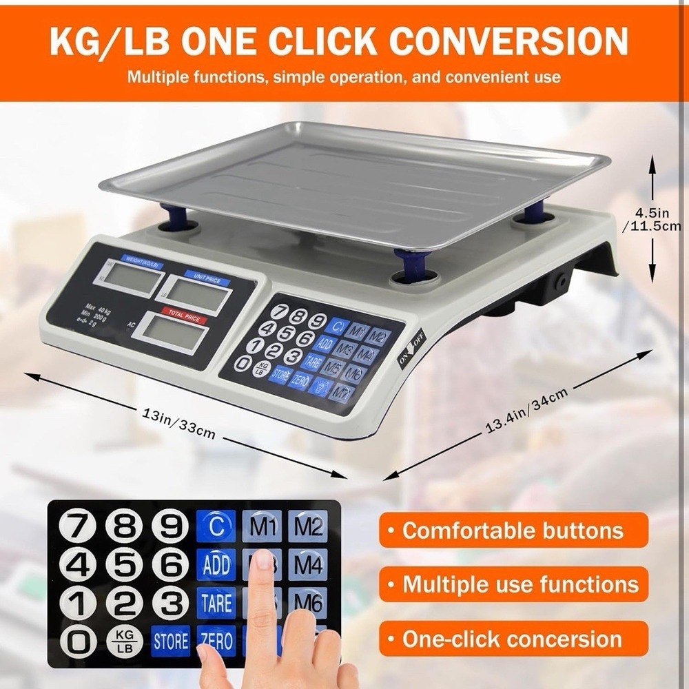 Commercial Food Scale 88lb/40kg Digital Price Computing Deli Market Weighing - Picture 4 of 9